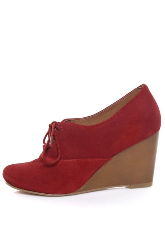 Chelsea Crew Sari Red Suede Oxford Wedges