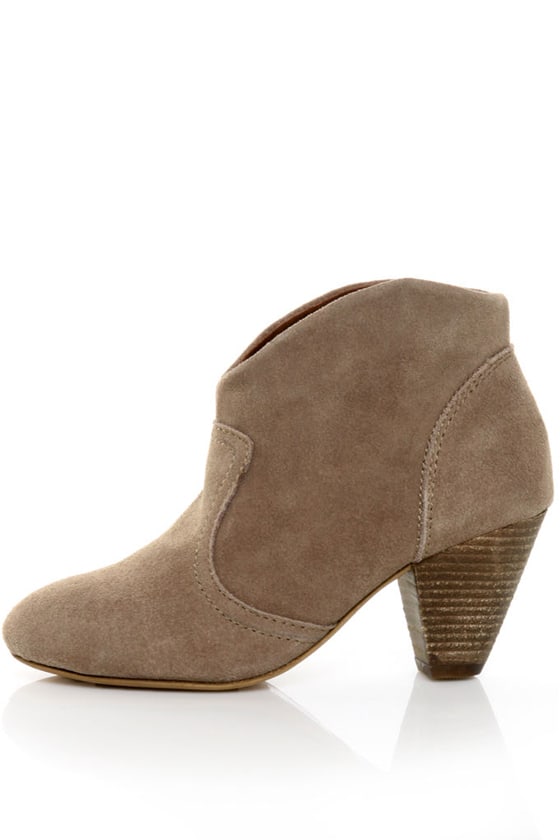 Chelsea Crew Bolivia Taupe Suede Low Heel Ankle Booties - $85.00 - Lulus