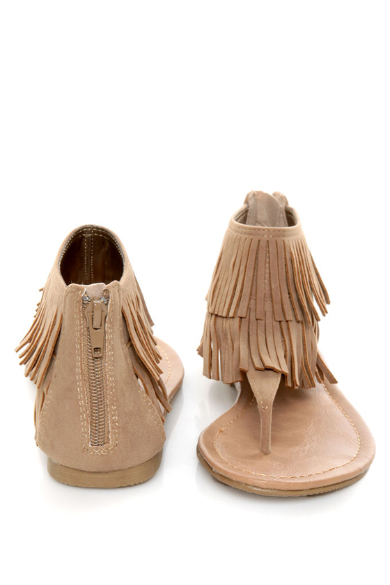 City Classified Cesar Camel Fringe Cuffed Thong Sandals