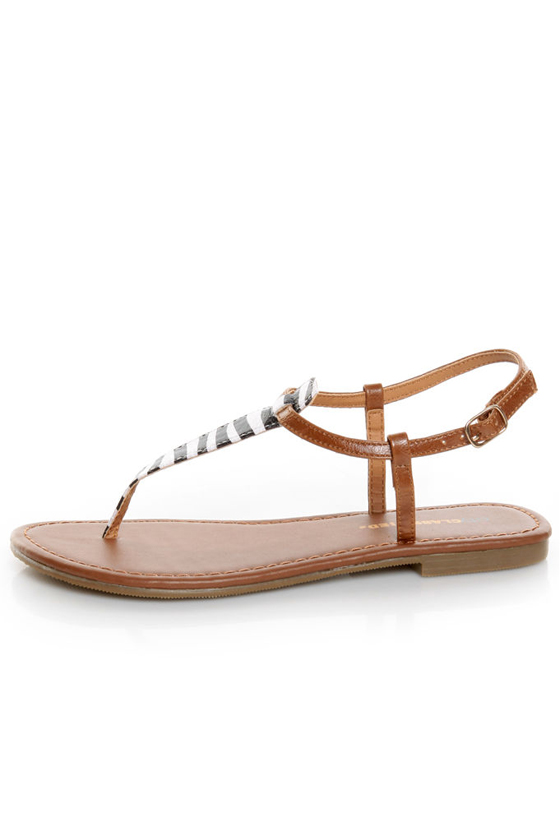 City Classified Gee Black and White Zebra Thong Sandals