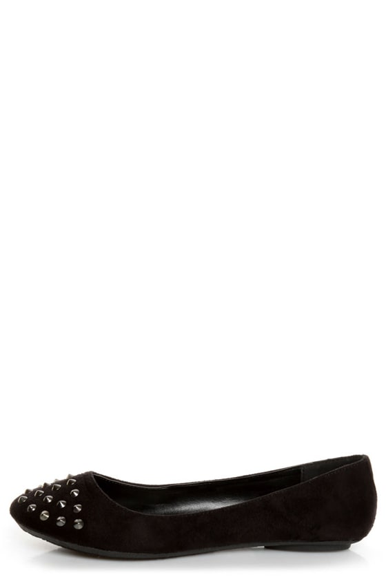 City Classified Gloria Black Studded Cap-Toe Flats