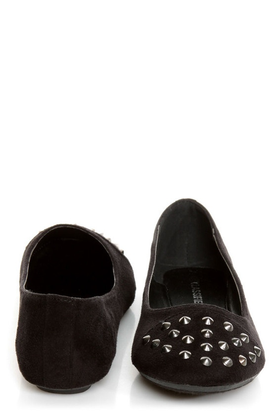 City Classified Gloria Black Studded Cap-Toe Flats