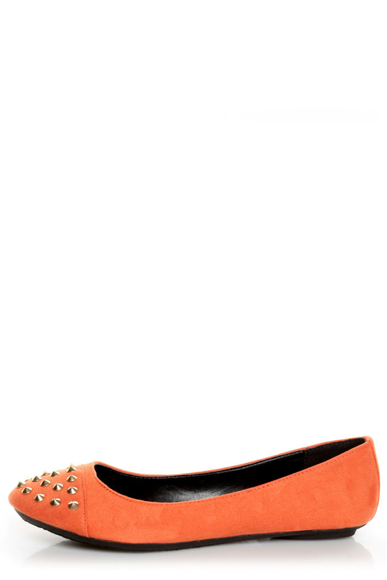 City Classified Gloria Burnt Orange Studded Cap-Toe Flats