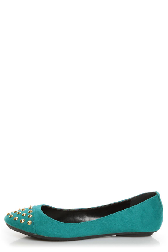 City Classified Gloria Deep Teal Studded Cap-Toe Flats