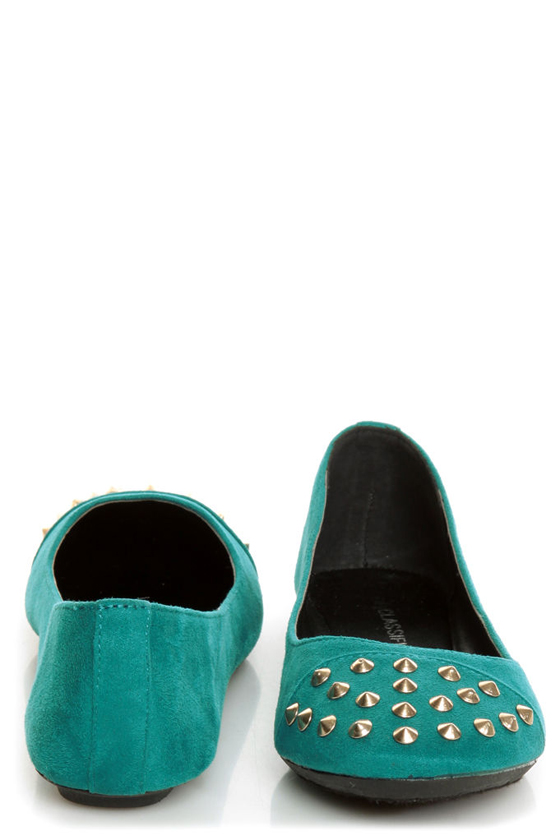 City Classified Gloria Deep Teal Studded Cap-Toe Flats
