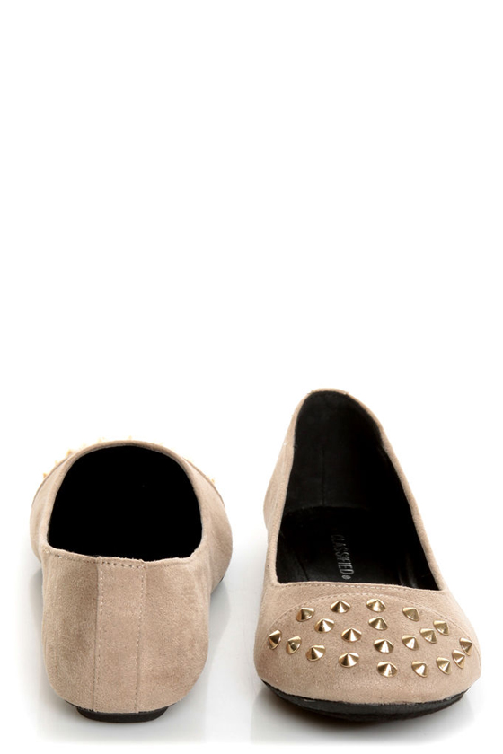City Classified Gloria Taupe Studded Cap-Toe Flats