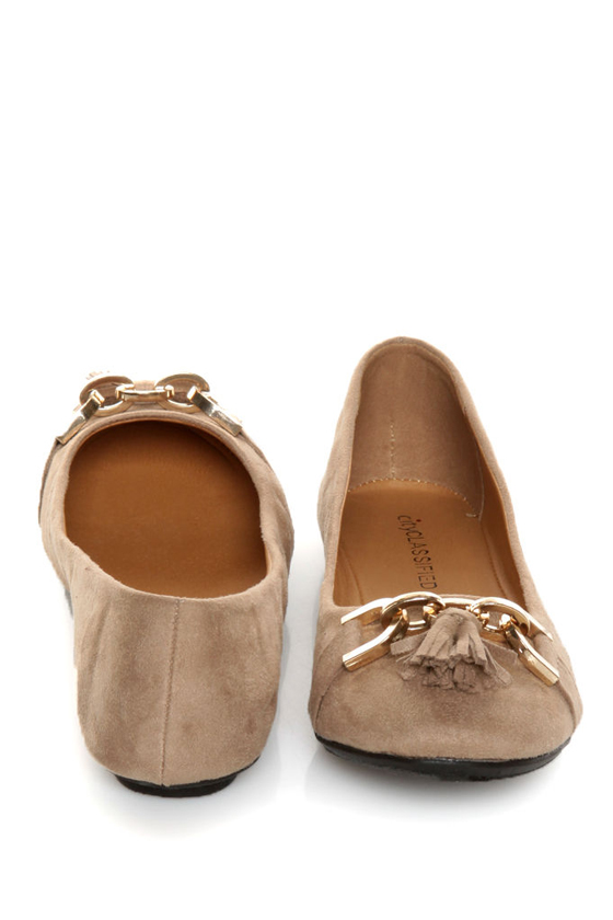 City Classified Hi Taupe Tassel Ballet Flats