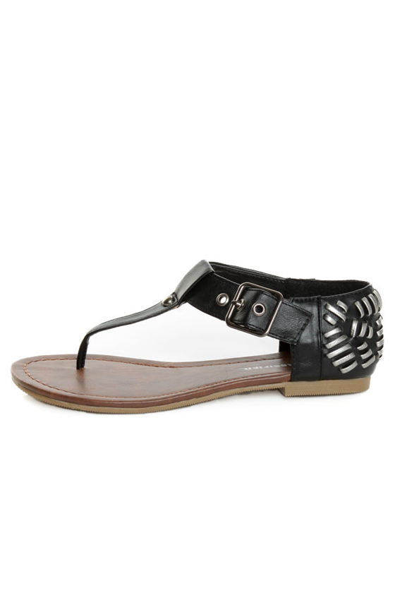City Classified Jane Black Heel Flair Thong Sandals