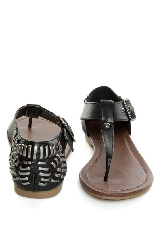 City Classified Jane Black Heel Flair Thong Sandals