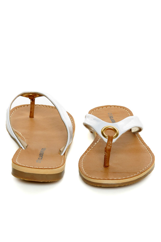 City Classified Micky White Patent Flip-Flop Thong Sandals