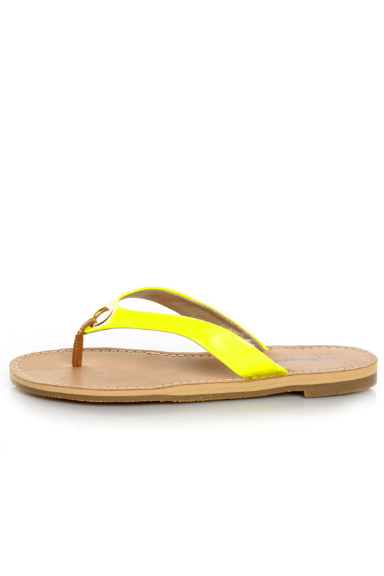 City Classified Micky Yellow Neon Patent Flip-Flop Thong Sandals