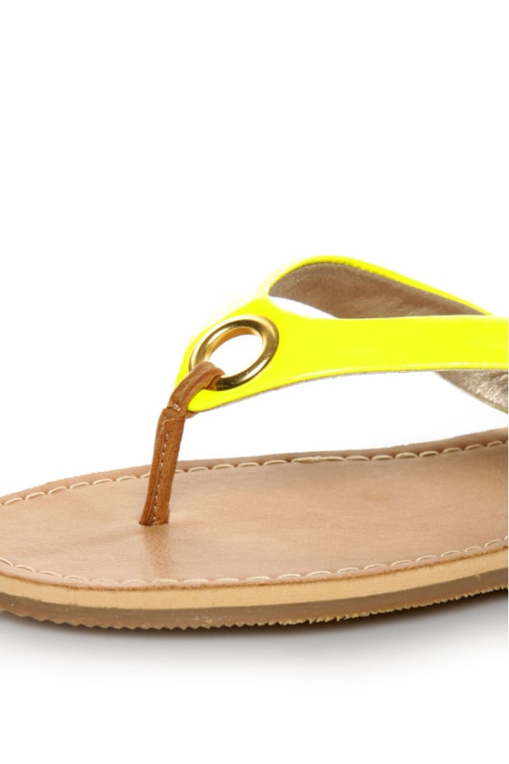 City Classified Micky Yellow Neon Patent Flip-Flop Thong Sandals