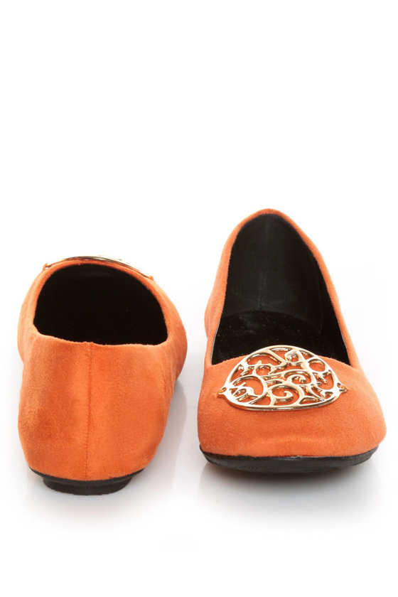 City Classified Quant Coral Orange Medallion Ballet Flats
