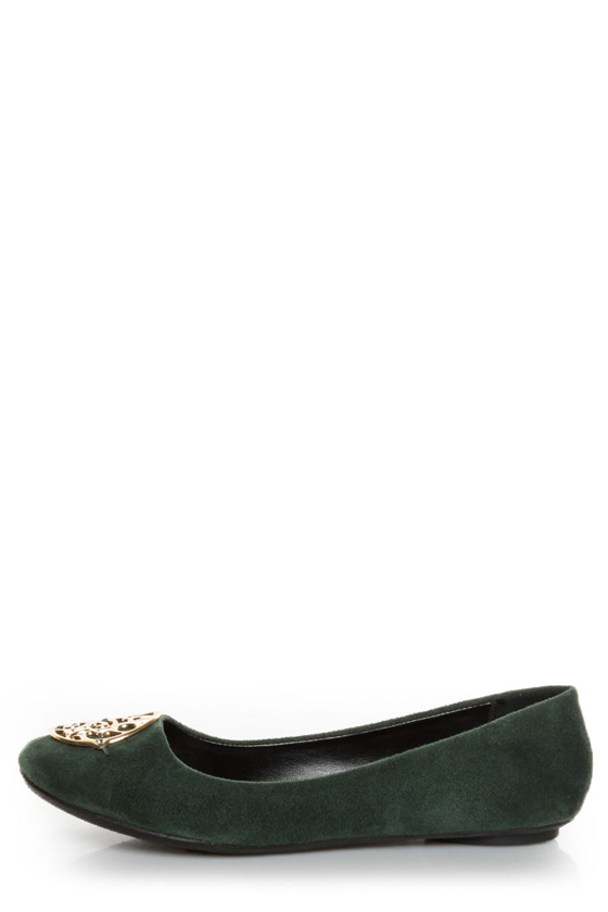City Classified Quant Green Medallion Ballet Flats
