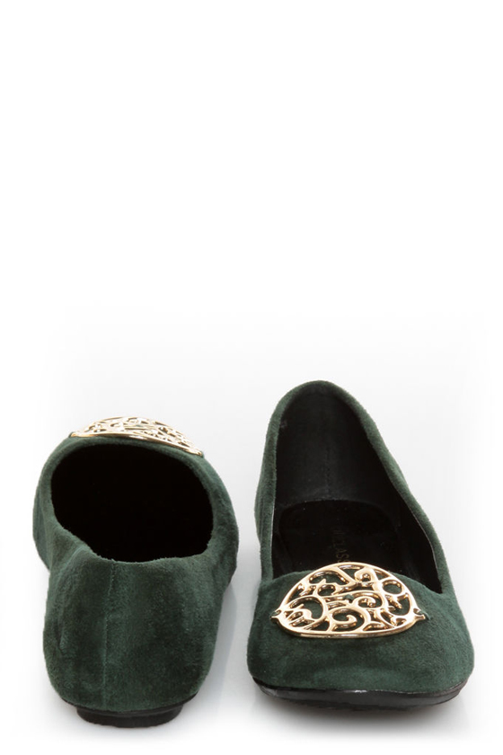 City Classified Quant Green Medallion Ballet Flats