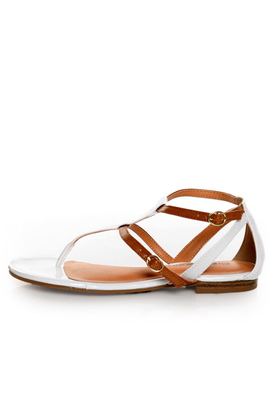 City Classified Rovia White & Light Tan T Strap Thong Sandals