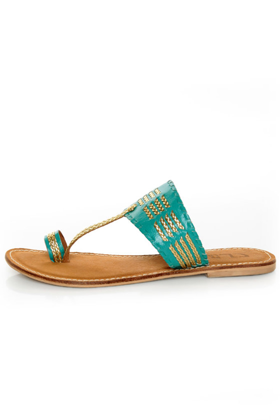 gold and turquoise sandals