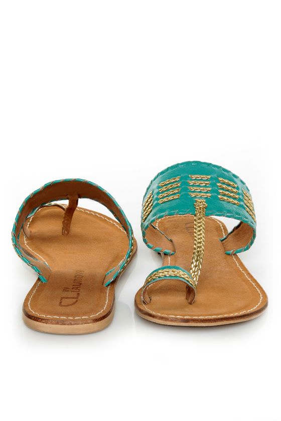 gold and turquoise sandals