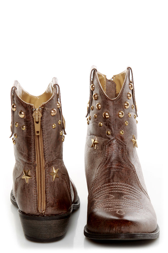C Label Denco 1 Brown Star Studded Ankle Cowboy Boots