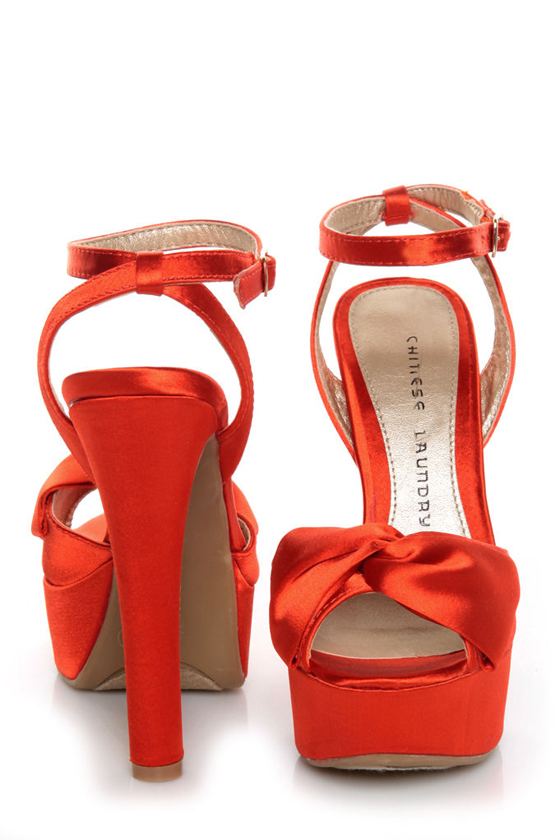 Chinese Laundry Forget You Flame Orange Satin Platform Pumps