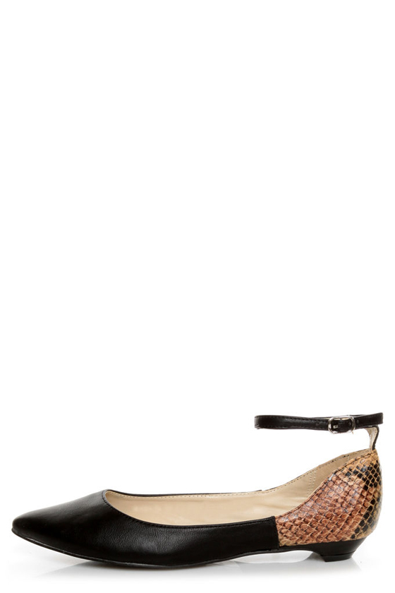 C Label Hudson 11 Black and Tawny Snake Two Tone Pointed Flats