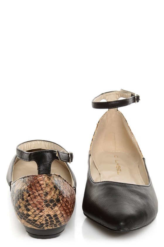 C Label Hudson 11 Black and Tawny Snake Two Tone Pointed Flats