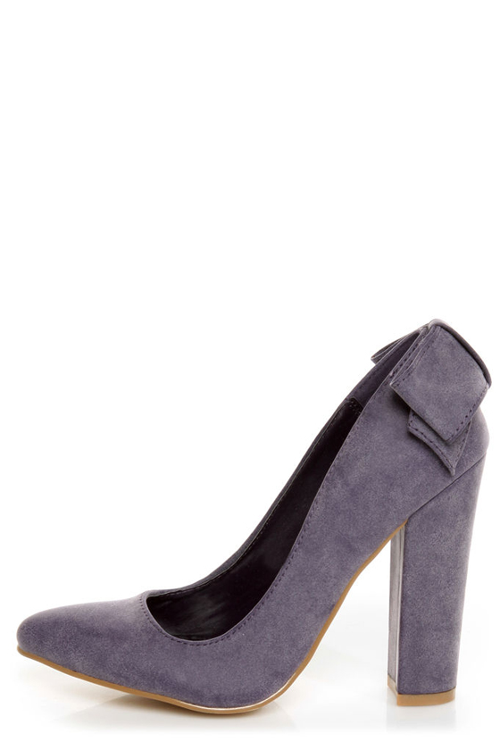 C Label Kristy 6 Purple Burnished Back-Bow Pointed Chunky Heels
