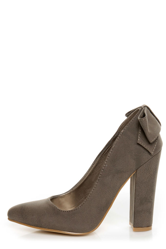 C Label Kristy 6 Taupe Burnished Back-Bow Pointed Chunky Heels