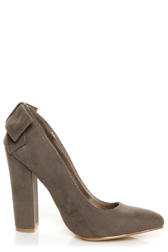 C Label Kristy 6 Taupe Burnished Back-Bow Pointed Chunky Heels