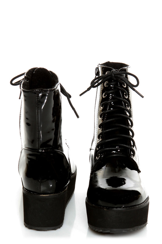 C Label Nata 1 Black Patent Platform Combat Boots