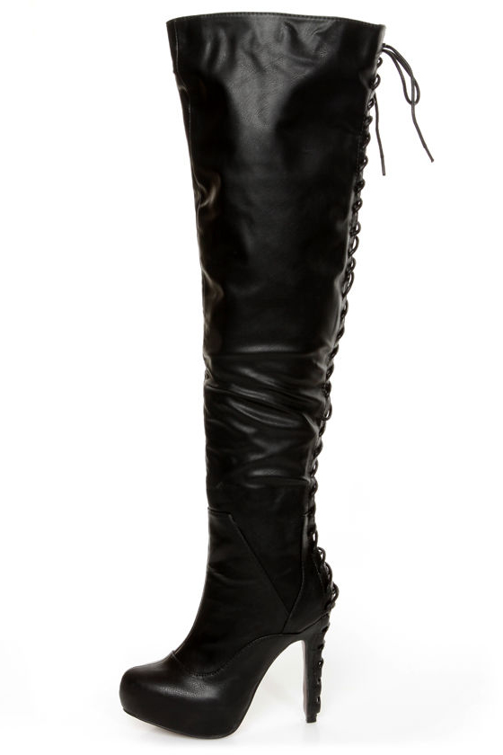 C Label Peyton 8A Black Back-Laced High Heel OTK Boots