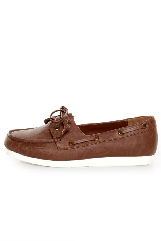 C Label Ponie 4 Brown Boat Shoe Flats
