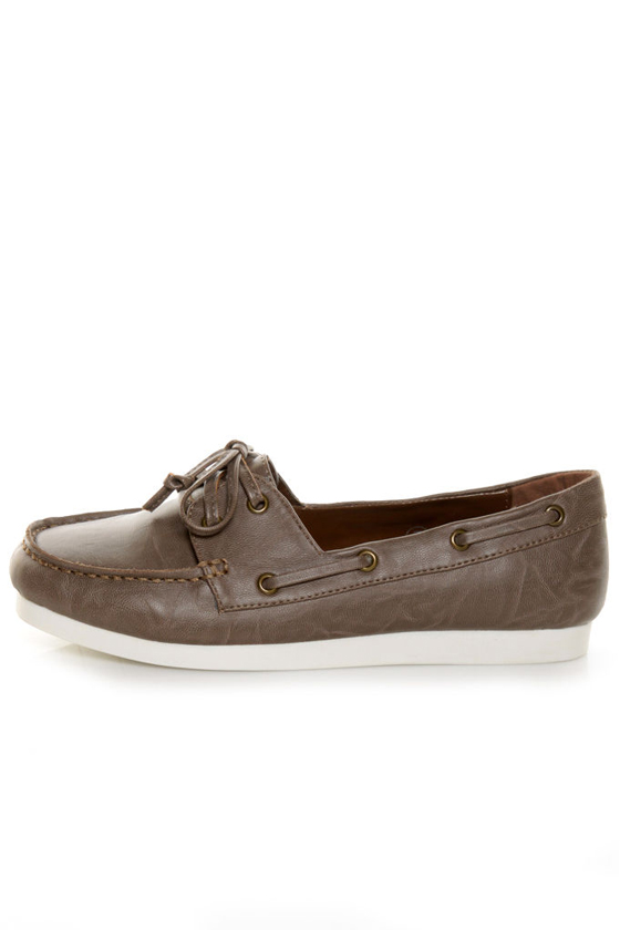 C Label Ponie 4 Grey Brown Boat Shoe Flats