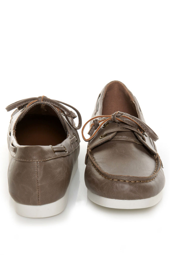 C Label Ponie 4 Grey Brown Boat Shoe Flats