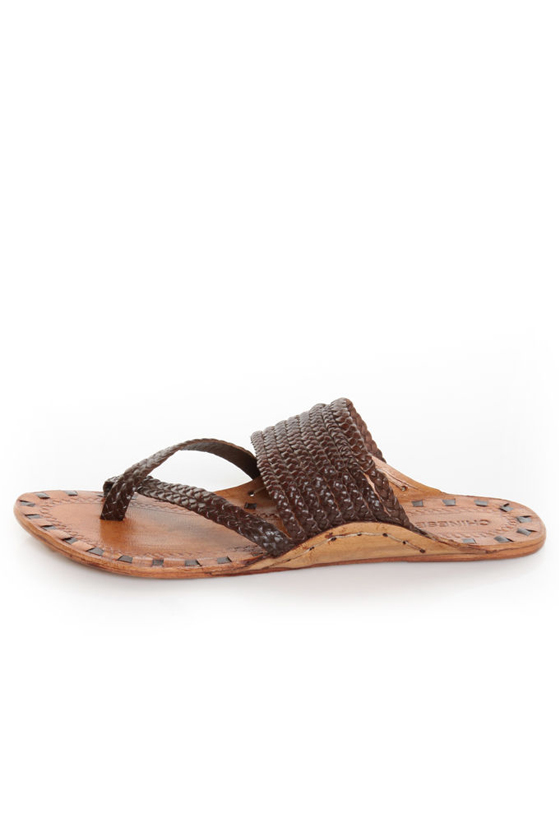 Chinese Laundry Rock Steady Brown Leather Braided Thong Sandals