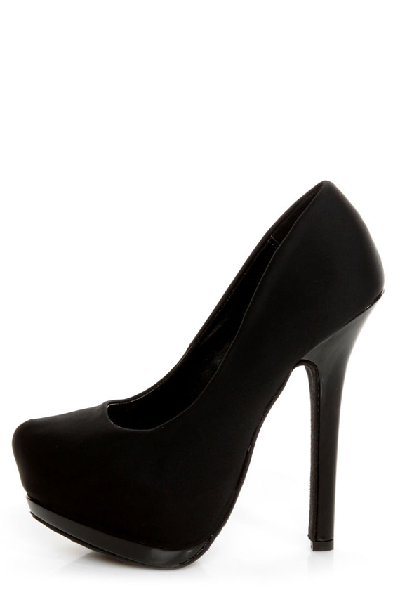 Dollhouse Dulce Black Lycra and Patent Platform Pumps