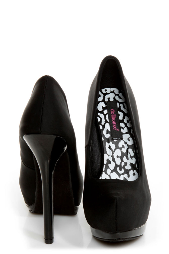 Dollhouse Dulce Black Lycra and Patent Platform Pumps