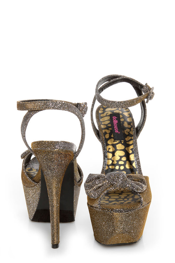 Dollhouse Flaunt Pewter Glitter Peep Toe Platform Pumps