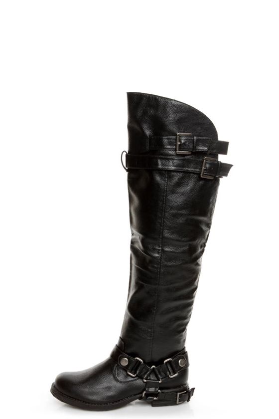 Dollhouse Hit Black Biker Babe Belted OTK Motorcycle Boots