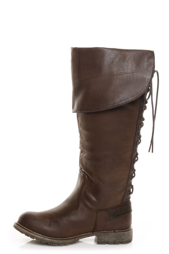 Dirty Laundry Rumplestilz Brown Lace Up the Back Flat Boots - $99.00