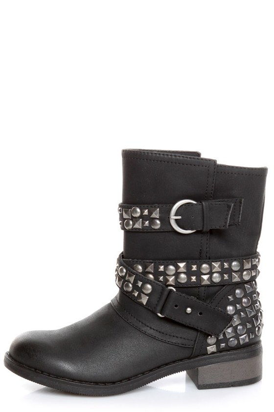 Dirty Laundry Showstopper Black Studded Motorcycle Boots - $75.00