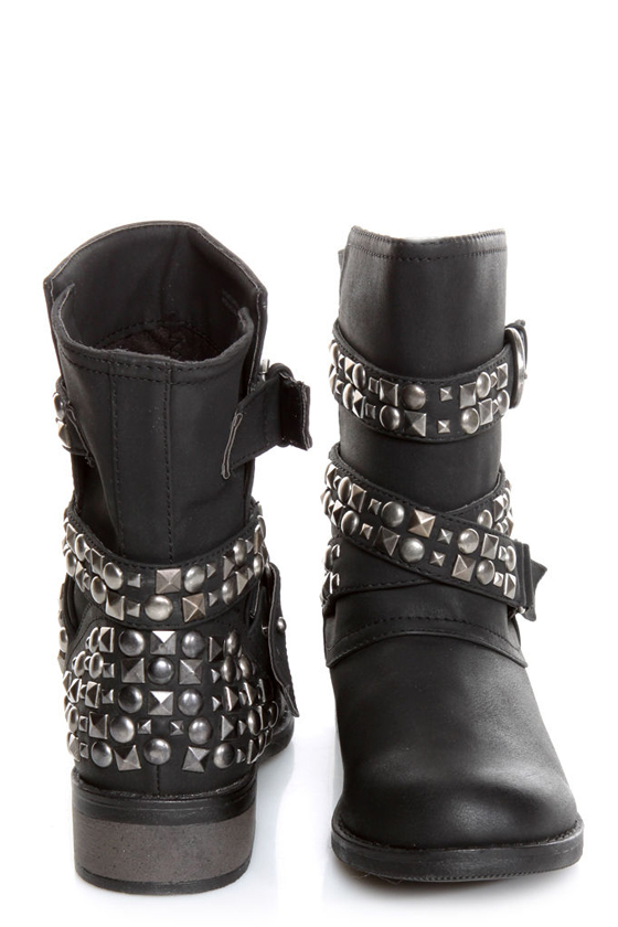 Dirty Laundry Showstopper Black Studded Motorcycle Boots
