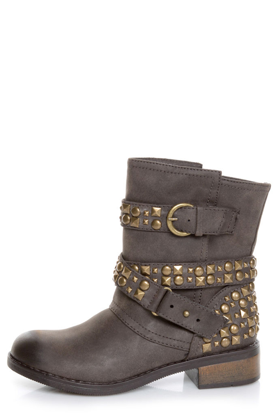 Dirty Laundry Showstopper Brown Studded Motorcycle Boots