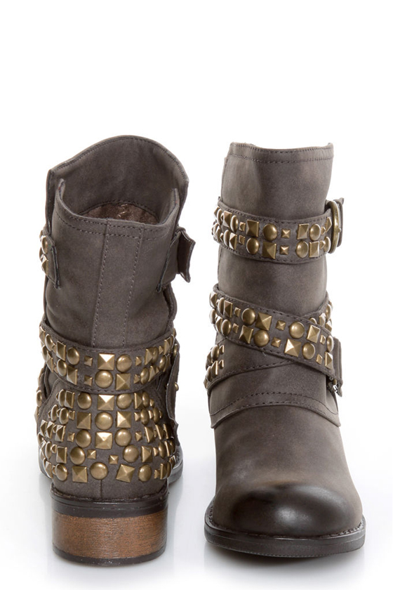 Dirty Laundry Showstopper Brown Studded Motorcycle Boots