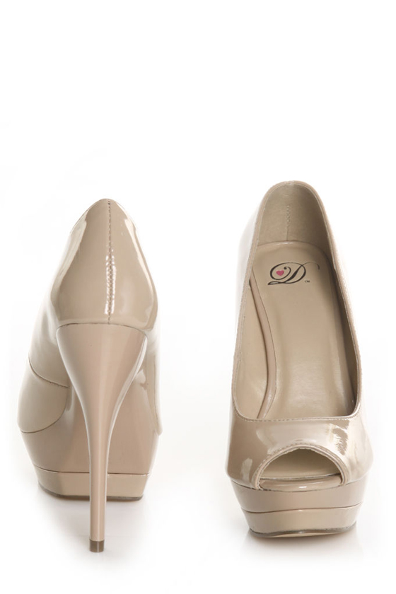 My Delicious Scuba Dark Beige Patent Peep Toe Platform Pumps