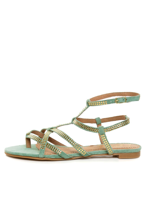 Envy Citroen Teal Mint Suede Studded Gladiator Sandals
