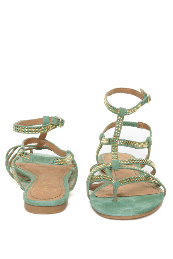 Envy Citroen Teal Mint Suede Studded Gladiator Sandals