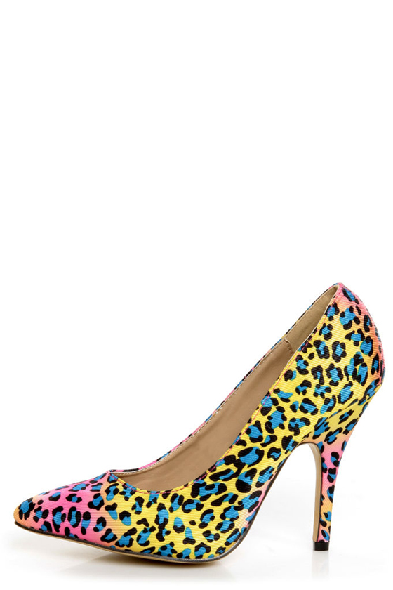 Fiebiger Tokyo Blue Dot Leopard Print Multicolored Pointed Heels