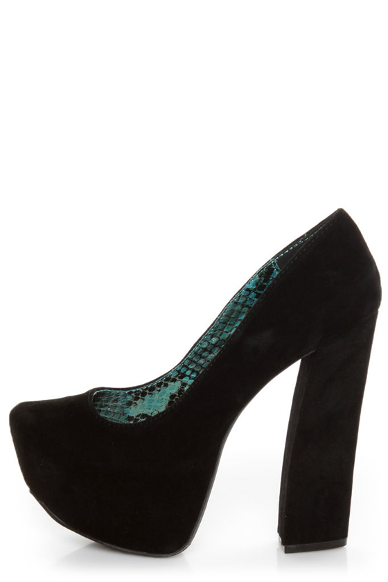 Fahrenheit Anne 08 Black Velvet Chunky Platform Heels