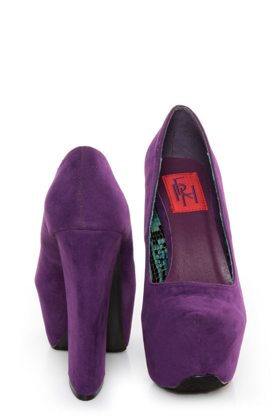 Fahrenheit Anne 08 Purple Velvet Chunky Platform Heels